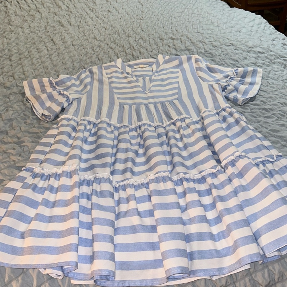 Blue and White Striped Women's Dress